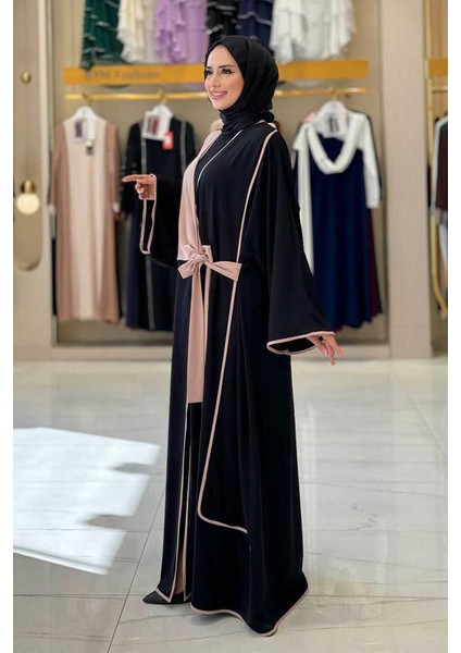 Önden Bağlama Detaylı Abaya 70005 Siyah modelleri