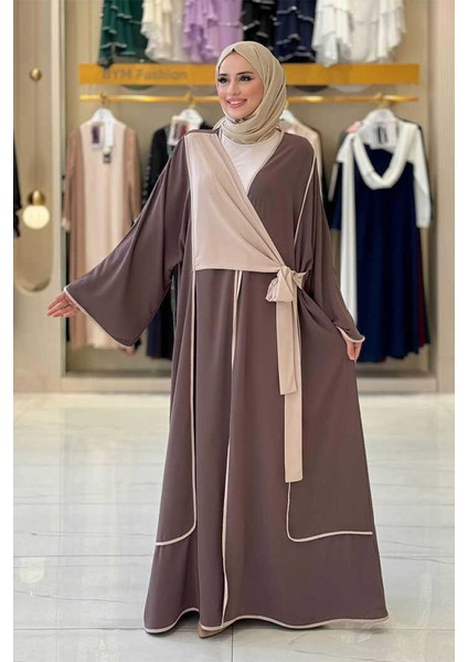 Önden Bağlama Detaylı Abaya 70005 Kahverengi