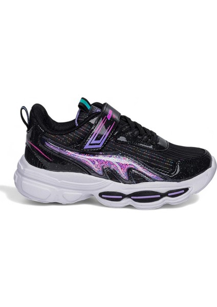 010-25 Simli Maskotlu Kız Çocuk Sneaker Siyah Lila 26-30