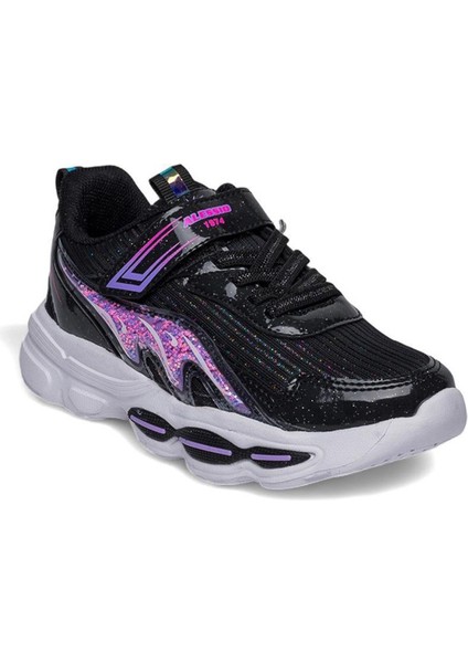 010-25 Simli Maskotlu Kız Çocuk Sneaker Siyah Lila 26-30