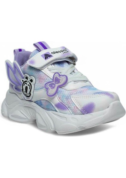 034-25 Simli Kelebek Kız Çocuk Sneaker Beyaz Lila 26-30