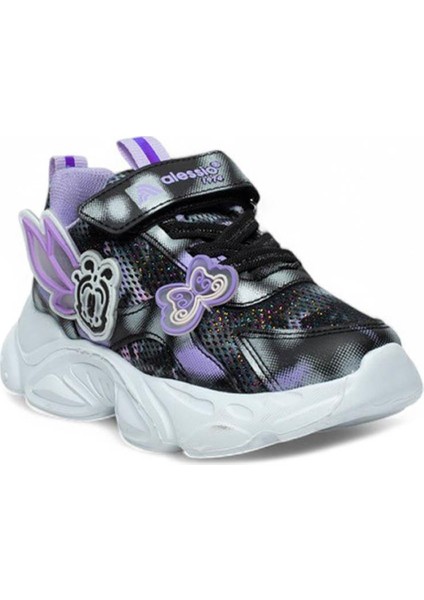 034-25 Simli Kelebek Kız Çocuk Sneaker Lila Siyah Beyaz 31-35