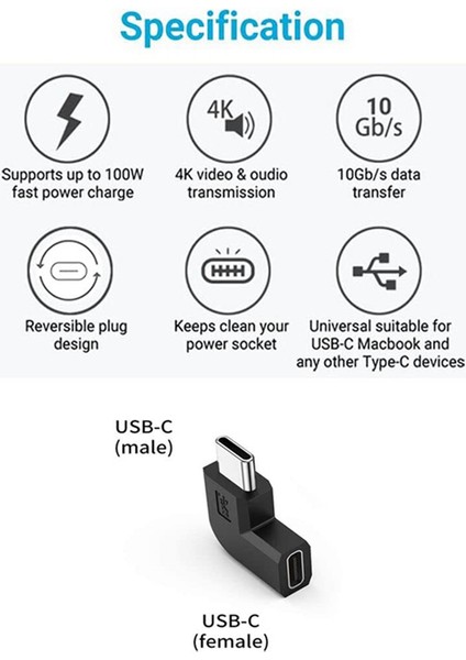 2 Adet/takım 90 Derece Sağ Açı USB 3.1 Tip C Erkek-Dişi Dönüştürücü Usb-C Adaptörü Akıllı Telefon Taşınabilir Konnektör (Yurt Dışından)