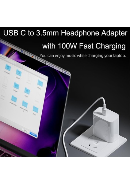 100W Hızlı Şarjlı USB C - Ses Jakı Adaptörü, 2'si 1 Arada 3,5 mm Dişi Kulaklık, Type Interface Serisi, B (Yurt Dışından)