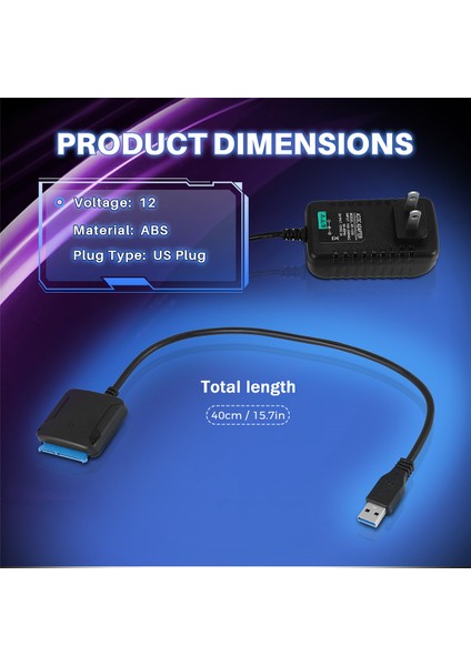 Usb'den Sata Veri Kablosu, 2,5/3,5 Inç Usb3.0 Kolay Sürücü Kablosu Sabit Disk Adaptör Kablosu (Abd Fişi) (Yurt Dışından)