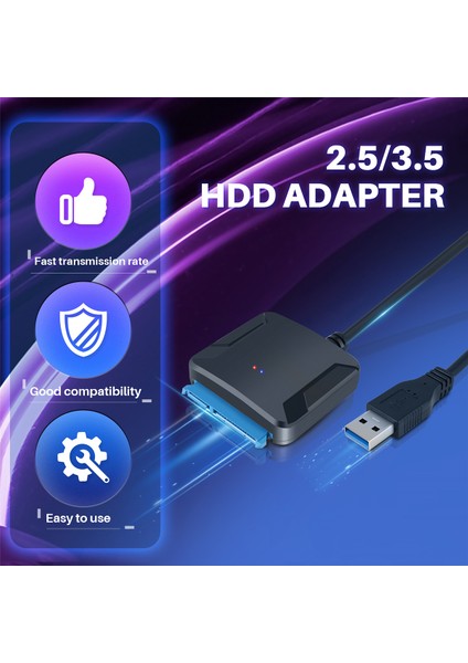 Usb'den Sata Veri Kablosu, 2,5/3,5 Inç Usb3.0 Kolay Sürücü Kablosu Sabit Disk Adaptör Kablosu (Abd Fişi) (Yurt Dışından)