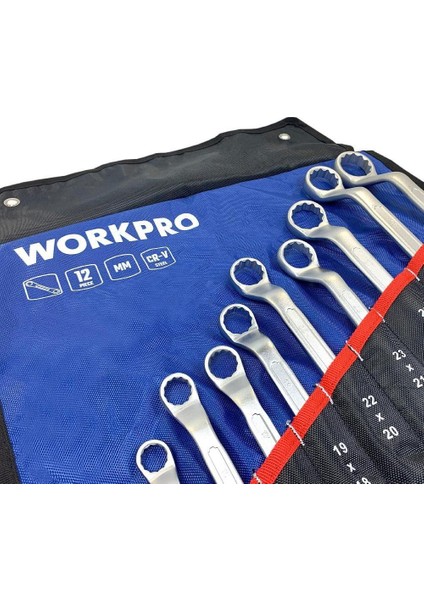 WP202510 6-32 mm 12 Parça Cr-V Profesyonel İki Ağızlı Yıldız Anahtar Takımı + Bez Taşıma Kılıfı
