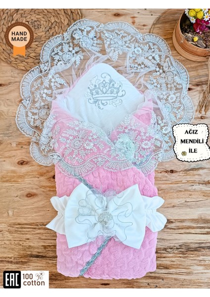 Kışlık Bebek Dış Kundak Battaniyesi Dantelli Pembe Bebek Kundağı Unisex Hastane Çıkışı Mevlütlük