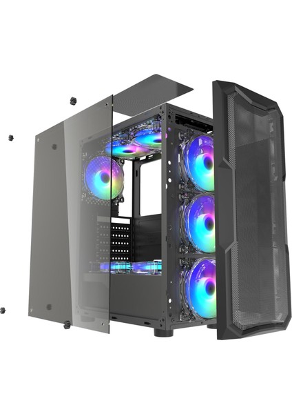 Aquarıus 4X12CM Argb Fan Mesh Panel Temperli Atx Bilgisayar Kasası