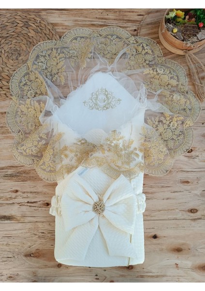 Bebek Battaniyesi Dış Kundak Dantelli Bebek Kundağı Unisex Hastane Çıkışı Hediyelik Yenidoğan
