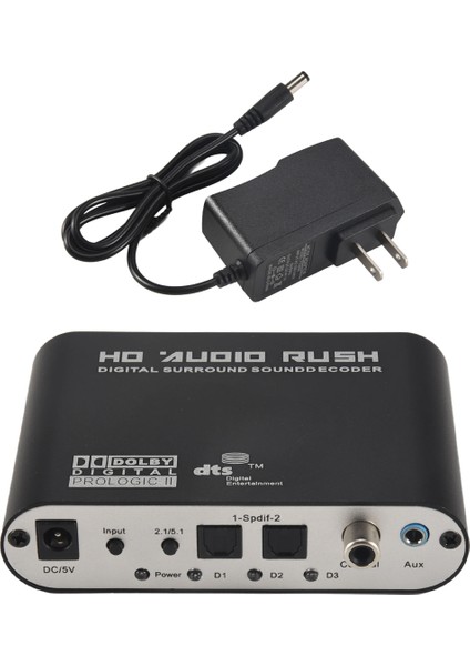 5.1 Audio Rush Dijital Ses Kod Çözücü Dönüştürücü - Optik Spdıf/ Koaksiyel Ac3 Dts Stereo(R/l) - 5.1ch Analog (6rca Çıkış) Siyah (Yurt Dışından)