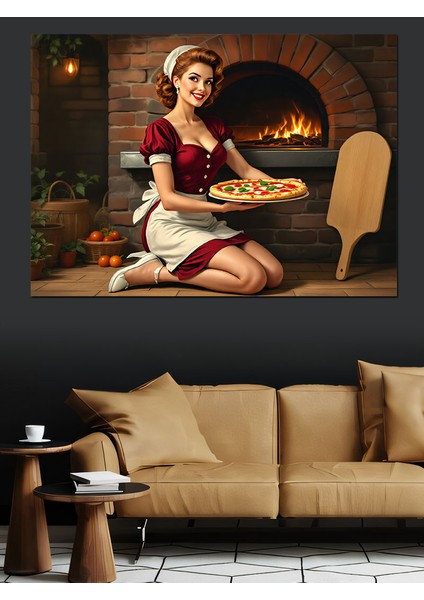 Şömine Başında Pizza Şefi Dekoratif Tablo
