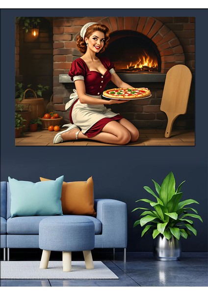 Şömine Başında Pizza Şefi Dekoratif Tablo fiyatları