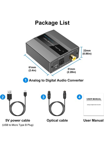 Analogdan Dijitale Ses Dönüştürücü Optik Kablolu Toslink ve Koaksiyel Adaptör (Yurt Dışından)
