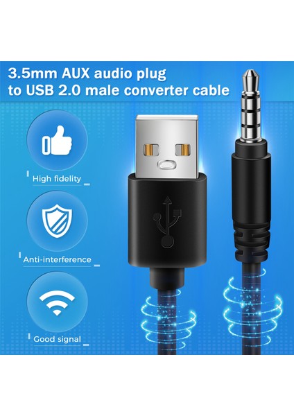 3.5mm Fiş Aux Ses Jakından USB 2.0 Erkek Şarj Kablosu Adaptör Kablosu Araba Mp3 Için (Yurt Dışından)