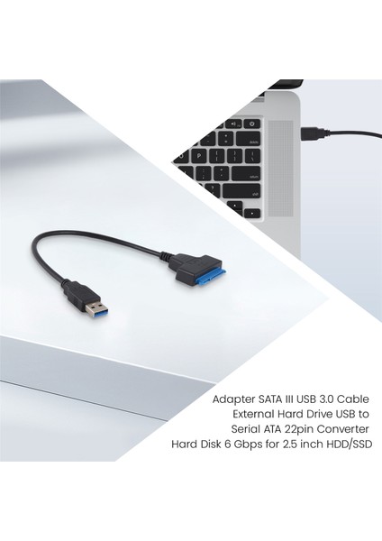 USB 3.0 - 2.5 Inç Sata Sabit Disk Adaptör Kablosu Dönüştürücü-Siyah (Yurt Dışından)