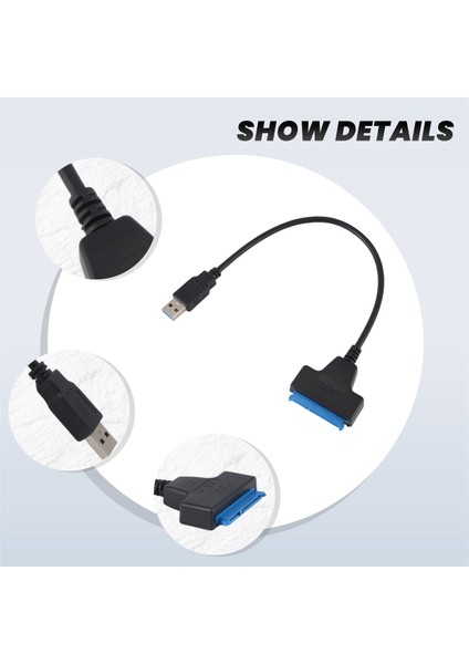 USB 3.0 - 2.5 Inç Sata Sabit Disk Adaptör Kablosu Dönüştürücü-Siyah (Yurt Dışından)