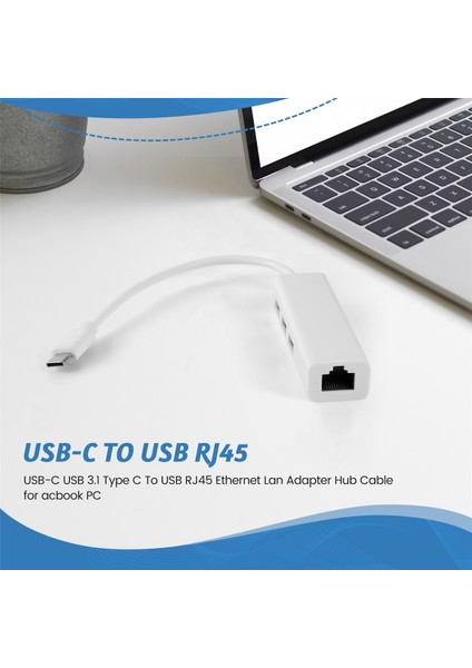 Usb-C USB 3.1 Tip C - RJ45 Ethernet Lan Adaptörü Hub Kablosu Pc Için (Yurt Dışından)