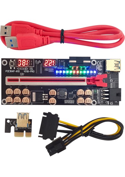 VER018 Pro Pcı-E Yükseltici Kart USB 3.0 Kablosu 018 Plus Pcı Express 1x Ila 16X Genişletici Pcıe Adaptörü Btc Madenciliği Için (Kırmızı) (Yurt Dışından)