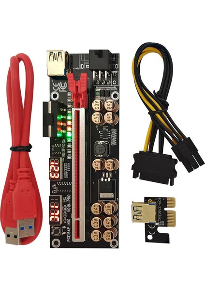 VER018 Pro Pcı-E Yükseltici Kart USB 3.0 Kablosu 018 Plus Pcı Express 1x Ila 16X Genişletici Pcıe Adaptörü Btc Madenciliği Için (Kırmızı) (Yurt Dışından)
