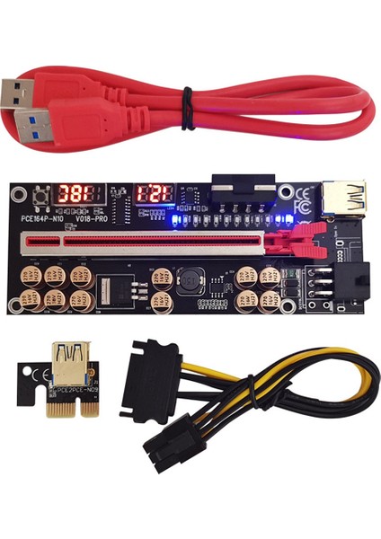 VER018 Pro Pcı-E Yükseltici Kart USB 3.0 Kablosu 018 Plus Pcı Express 1x Ila 16X Genişletici Pcıe Adaptörü Btc Madenciliği Için (Kırmızı) (Yurt Dışından)