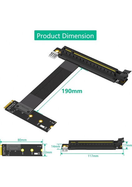 M.2 Ngff Anahtarı M - Pcı-E 16X Grafik Kartı Yükseltici Adaptör Kartı, Nvme Pcı-Express 16X Uzatma Kablosu (Sağ Yön) (Yurt Dışından)