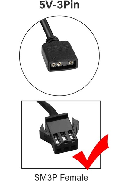 Adet Rgb Uzatma Kablosu 5V 3-Pin'den Sm 3pin Dişi Argb Konnektörüne Adreslenebilir Adaptör Fan, Pc LED Şerit Için (Yurt Dışından)