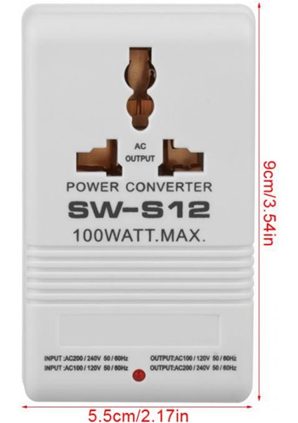 SW-S12 100W 110V/120V Ila 220V/240V Yükseltici ve Düşürücü Gerilim Trafosu Dönüştürücü Seyahat Çift Kanallı Güç (Yurt Dışından)