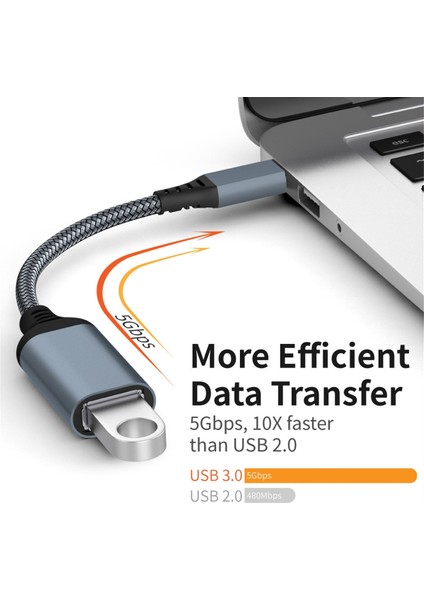 Yüksek Kaliteli Veri Kablosu Type-C - Usb3.0 Transfer Mobil Tablet Bilgisayar Araç Uzatma Dönüştürücü Gri (Yurt Dışından)