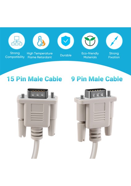 1.4m RS232 Db9 9 Pin Erkek - VGA Video 15 Adaptör Kablosu Açık Gri (Yurt Dışından)