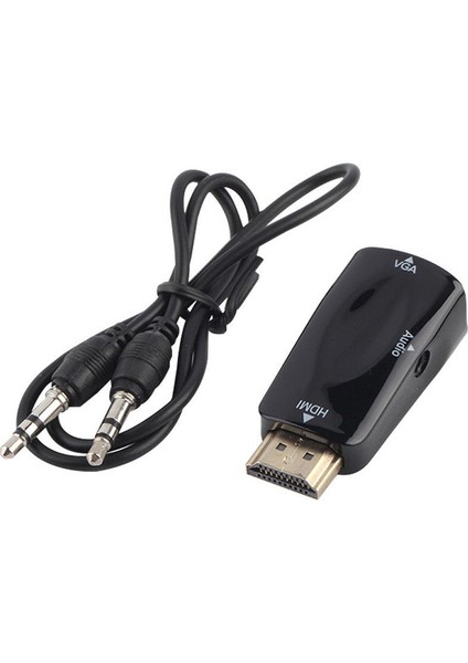 1080P Erkek - VGA Dişi Adaptör Video Dönüştürücü 3.5mm Ses Çıkış Kablosu Sıcak Siyah (Yurt Dışından)