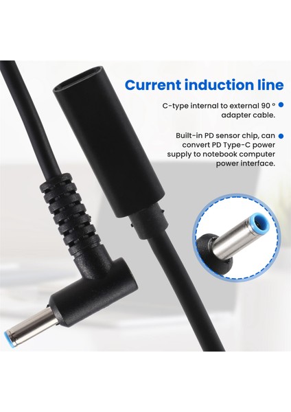 USB Type C Dişi - HP4506 Erkek 90° Adaptör Kablosu 4.5x3.0mm Fiş Dizüstü Bilgisayar Için Pd Sensör Çipli Dc Güç Dönüştürücü (Yurt Dışından)