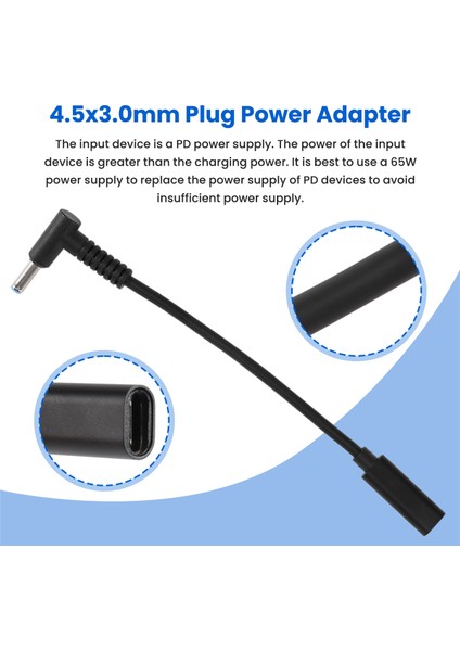 USB Type C Dişi - HP4506 Erkek 90° Adaptör Kablosu 4.5x3.0mm Fiş Dizüstü Bilgisayar Için Pd Sensör Çipli Dc Güç Dönüştürücü (Yurt Dışından)