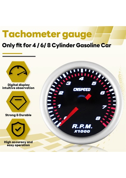 2 Inç 52MM Otomatik Araba Takometresi Takometre Ölçer 0-8000 Rpm 12V Evrensel Motor Beyaz LED Metre Işaretçisi (Yurt Dışından) fırsatları