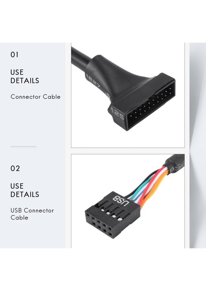Siyah USB 2.0 9 Pin Dişi - 3.0 20 Erkek Kablo Adaptör Konnektörü (Yurt Dışından)