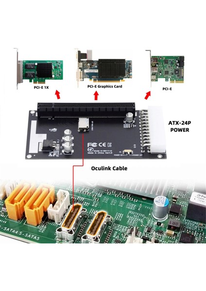 4x Oculink SFF-8612 SFF-8611 - Pcıe Pcı-Express 16X Adaptörü Anakart Grafik Kartı Için Atx 24PIN Güç Bağlantı Noktası (Yurt Dışından)