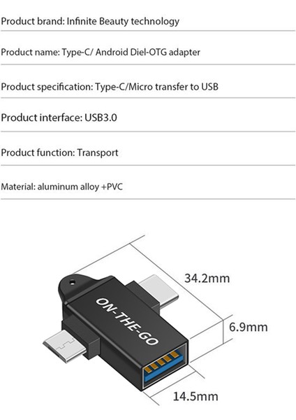 USB C - 3.0 Otg Dönüştürücü 2'si 1 Arada Tip Mikro-Otg Adaptörü (Yurt Dışından)