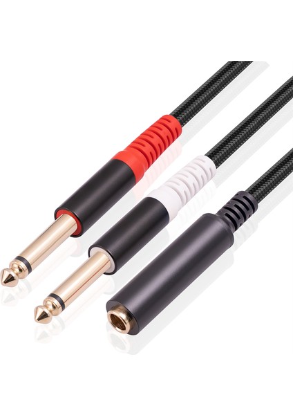 Adet 6.35MM 1/4 Inç Stereo Trs Dişi - 2 Çift Mono Erkek Y Ayırıcı Kablo Ses Adaptörü (Yurt Dışından)