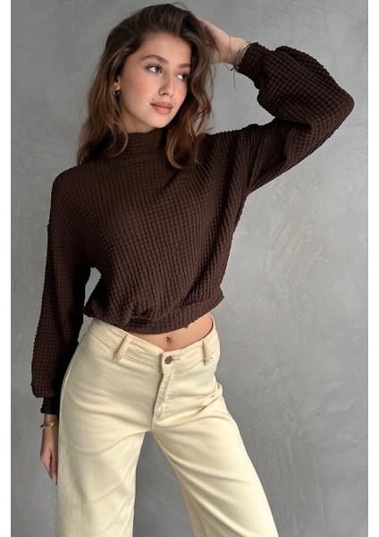 Balıkçı Yaka Dokulu Crop Bluz