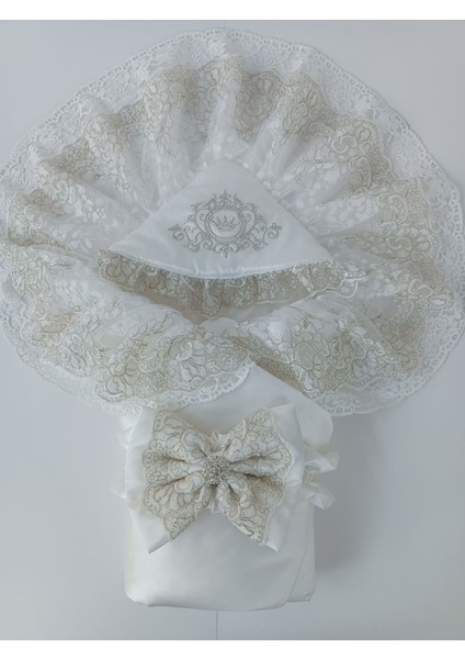 Ekru Bebek Battaniyesi Dantelli Pamuklu Kundak Mevlütlük Hediyelik Hastane Çıkısı Yenidoğan fiyatları