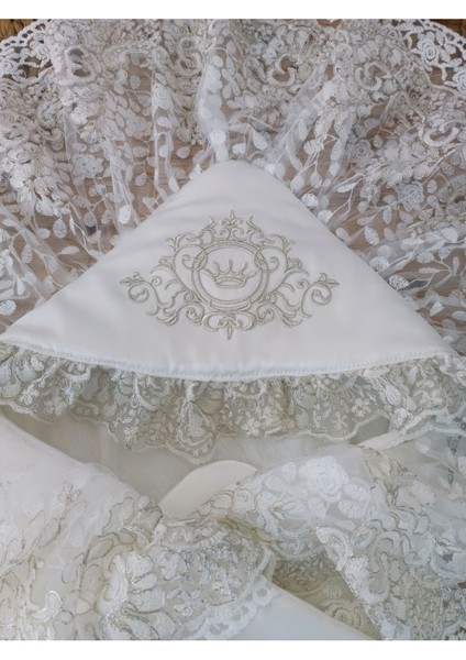 Ekru Bebek Battaniyesi Dantelli Pamuklu Kundak Mevlütlük Hediyelik Hastane Çıkısı Yenidoğan fırsatları