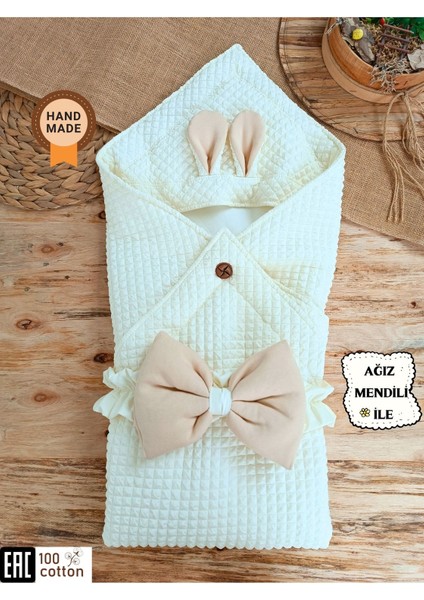 Bebek Battaniyesi Bebek Kundağı Mevsimlik Örtü Oyun Matı Kız Erkek Bebek Ekru Hediyelik Yenidoğan, KND45403, Tek Ebat