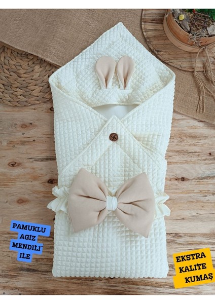 Bebek Battaniyesi Bebek Kundağı Mevsimlik Örtü Oyun Matı Kız Erkek Bebek Ekru Hediyelik Yenidoğan, KND45403, Tek Ebat
