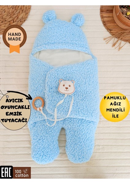 Bebek Dış Kundak Battaniyesi Pelüş Ayaklı Welsoft Uyku Tulumu Kışlık Mont Yenidoğan 0-12 Ay