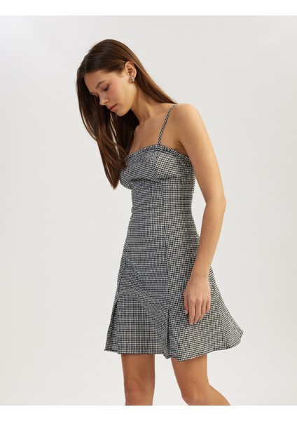 Ince Askılı Kolsuz Ekoseli Bodycon Mini Elbise fiyatları