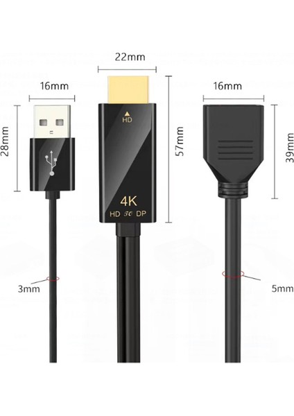 -Uyumlu Erkek - Displayport Dişi Dönüştürücü Kablo 4K@60Hz Dp Adaptörü (Yurt Dışından)