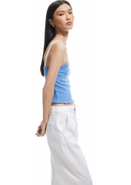 Slim Fit Fiyonk Detaylı Çizgili Ince Askılı Tişört