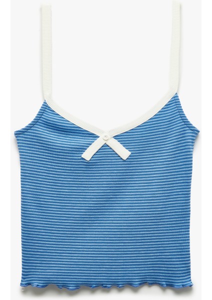 Slim Fit Fiyonk Detaylı Çizgili Ince Askılı Tişört