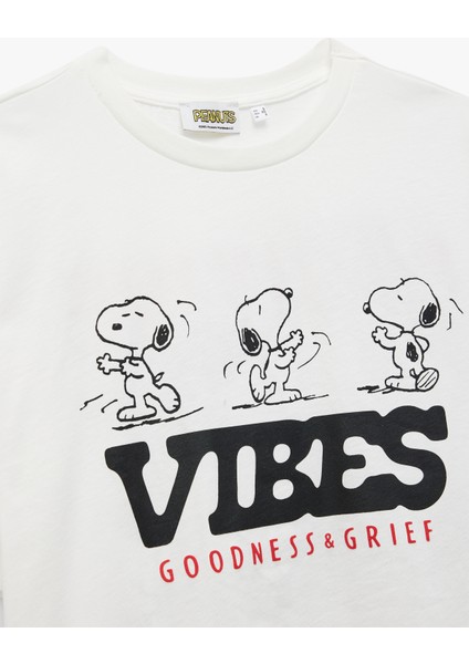 Snoopy Lisanslı Bisiklet Yaka Kısa Kollu Arkası Baskılı Oversize Tişört
