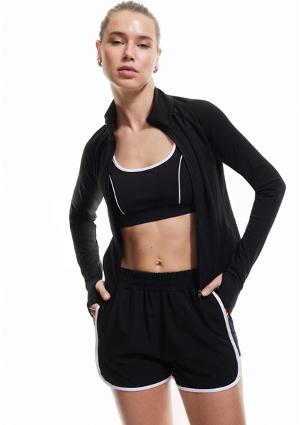 Yüksek Bel Biyeli Rahat Kesim Mini Spor Şort